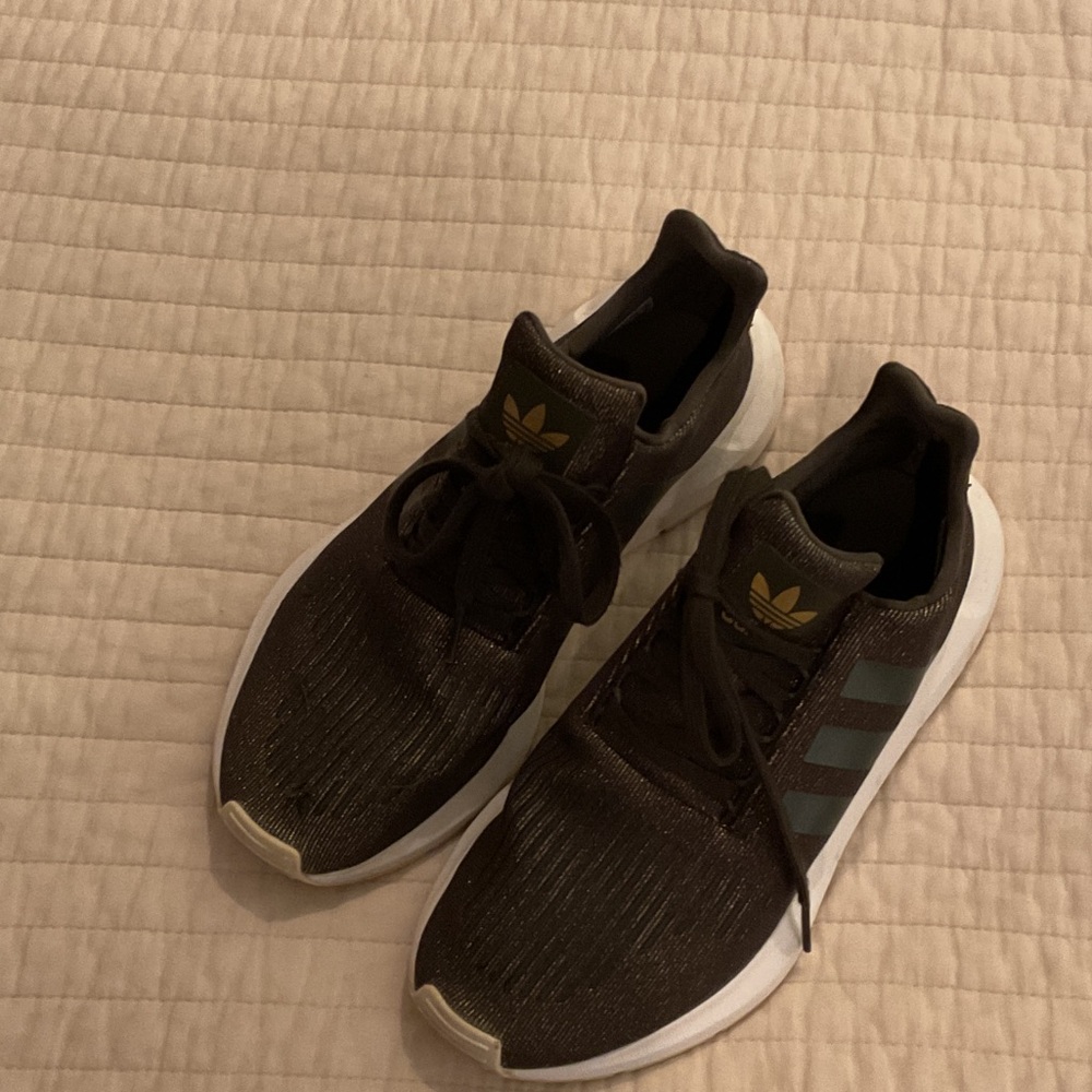 adidas Black and White Athletic Sneakers with Gold Logo